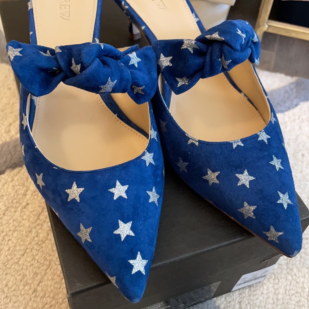 ❌SOLD❌J. Crew Star Suede Slide Heels Blue Silver - Picture 9 of 10